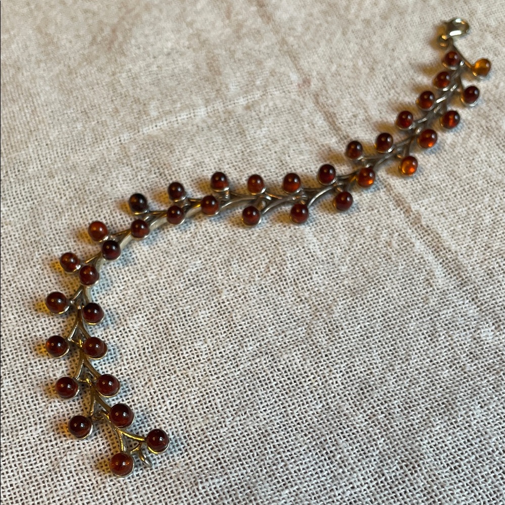 Vintage Old Pawn .925 Sterling Silver and Baltic Amber Organic Floral Bracelet